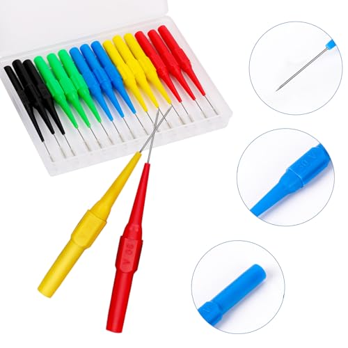 Image of 15 Pcs Colorful Test Probe Pins 0.7mm Non-Destructive Insulation Wire Piercing Needle Insulation Back Probes Multimeter Test Probe for Banana Socket Tester