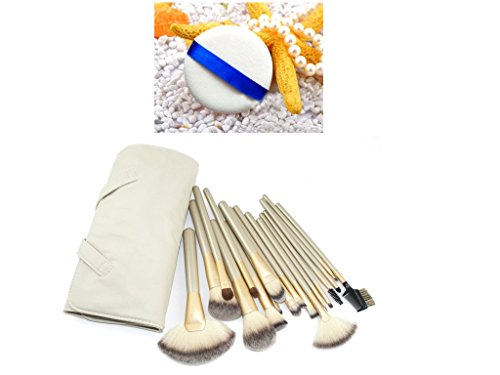KINGLAKE Latest 18PCS Horse Hair Professional Makeup Cosmetics Brushes Set Kits with White Cream-colored Case Bag & 1 Pi