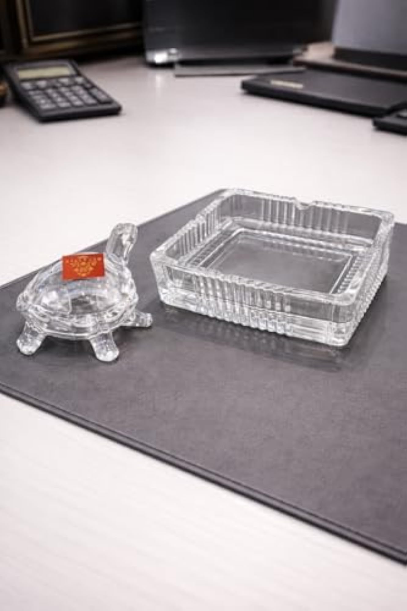 Crystal Glass Turtle Ashtray with Lid