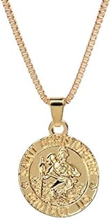 Gold St Christopher Necklace Mens Womens Saint Christopher Pendant Necklace for Men Women Saint Christopher Medal St. Christopher Necklaces for BFF Birthday Christmas Gift