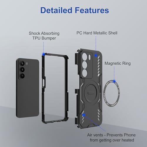 Image of amazon basics Back Case Cover for Realme P3 Lite 5G | Magnetic Case with Built-in Metal Ring | Supports MagSafe Charger, Wallet & Car Mount | Shockproof Hybrid PC + TPU | Black