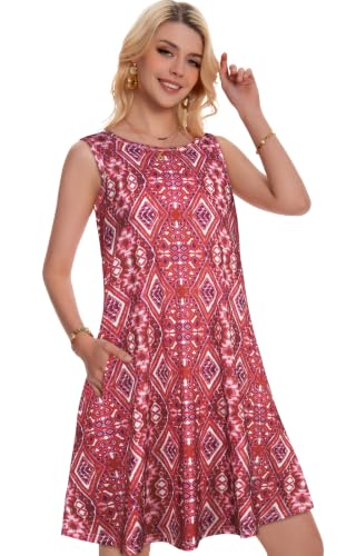 Image of Summer Dresses for Women Beach Boho Sleeveless Vintage Floral Flowy Pocket Tshirt Tank Sundresses 2026
