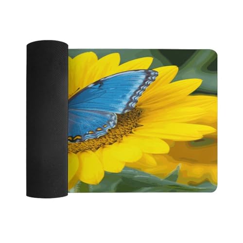 Sunflower Blue Butterfly Desk Pad grande de caucho miniatura 3