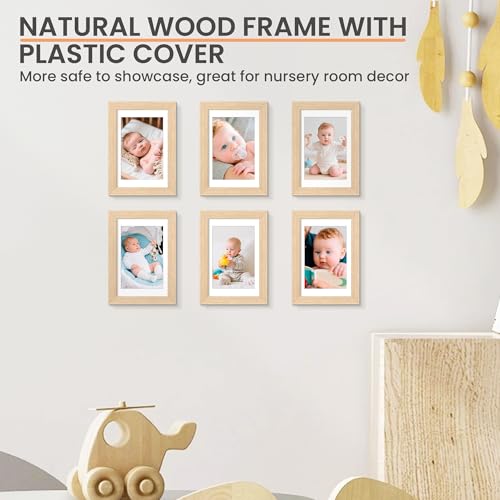 Image of upsimples 4x6 Picture Frame Solid Wooden, Nursery Decor, 1Pack Natural | 100% Solid Wood, Fit 3.5x5 with Mat and 4 x 6 Photo, Wall Decor or Tabletop Display, Safe For Nursery Kids Room