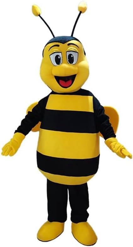 Happy Bee Mascot Costume Adult Size for Men Women with Built-in Fan Inside the Head