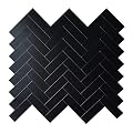 HOMEART Black Peel and Stick Backsplash Herringbone Tile, Aluminum Composite Kitchen Backsplash Peel and Stick Stick on Wall Tiles for Bathroom (6 Sheets)