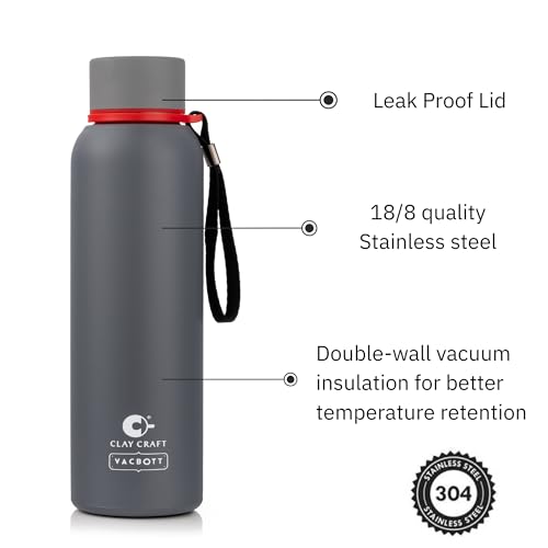 Image of CLAY CRAFT VACBOTT Everest Hike Double Wall|18 Hours Hot and 24 Hours|Cold Water Bottle Vacuum Insulated Flask Bottle 700ml|Leak Proof|BPA-Free| BIS Certified| Made in India|1 Year Limited Warranty