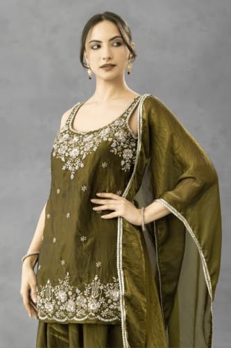 Generic Women's Green Satin Embroidered Kurta Set - Image 5