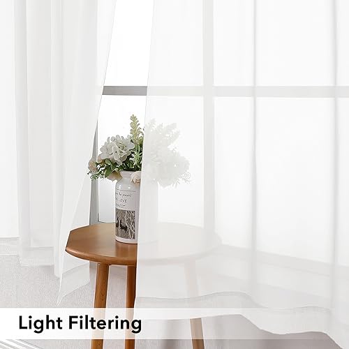 Image of Simplebrand White Short Sheer Curtains 45 Inch Length for Small Windows, Rod Pocket 2 Panels Set Solid Voile Drapes Window Sheer Curtains for Bedroom Bathroom Kids Room Kitchen, 42x45 Inch, White