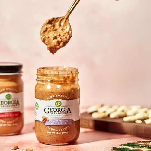 Image of Georgia Grinders Pecan Peanut Nut Butter Spread, Non-GMO, Gluten Free, No Palm Oil, No Added Sugar, Vegan Friendly, 12 Ounce (1 Pack)