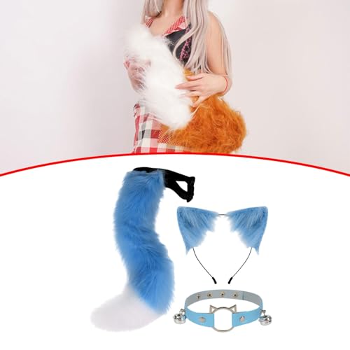 Oreilles et queue de chat cosplay bleu blanc pour costume scène - 6