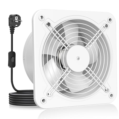 HG Power Extractor de aire 250mm   Extractor Baño Silencioso con Clapeta Antirretorno, Regulador de Velocidad, Enchufe, Extractor Industrial para Cocina Garaje Sótano Oficina, B Blanco