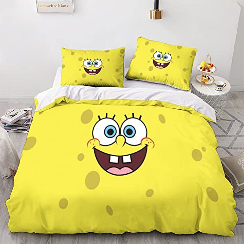 KALUO Bob Esponja Juego De Funda De Edredón para Jóvenes, para Niños Y Niñas, Bonito Funda De Edredón 3D Impresión Digital, Funda De Edredón Personalizada Múltiples Colores Double（200x200cm）