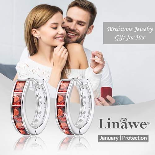 Linawe EH004-RED-SLV Tragus Piercing Jewelry, Silver Hoop Earrings For Women Trendy, Small Chunky Huggie Earrings, Red Cubic Zirconia Rhinestone Imitation Diamond Ruby Crystal Helix Earrings thumb #4