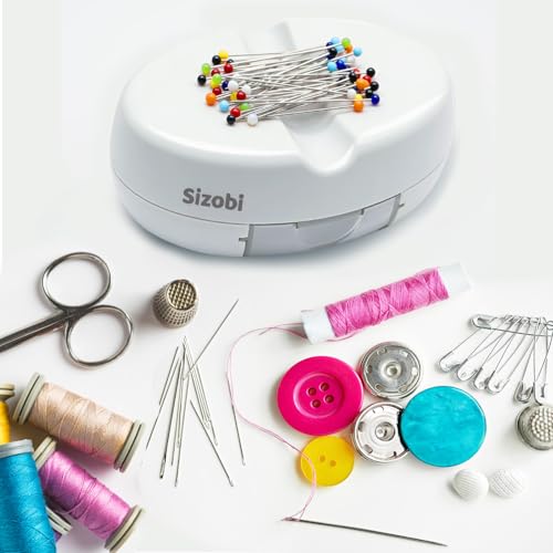 Image of Sizobi Magnetic Pin Cushions for Sewing with 100Pcs Ball Head Straight Pins | Magnetic Pin Holder, Sewing Supplies, Needle Magnetic Quilting Pins Holder Organizer, Bobby Pins Holder, White