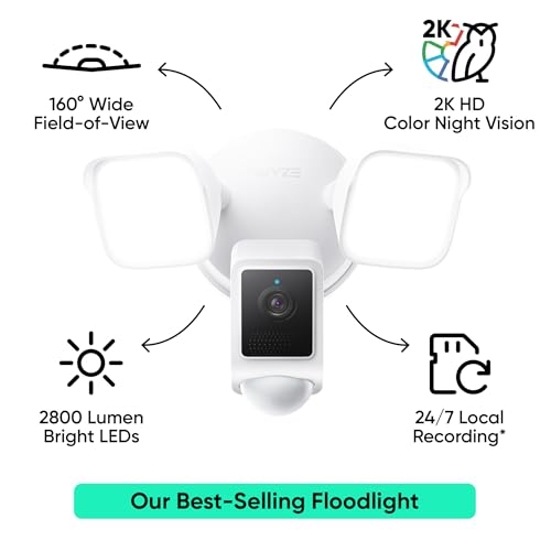 WYZE Floodlight Camera v2, Security Camera Outdoor, 2K HD with Color Night Vision, 2800-Lumen LEDs, 160° Wide View, 105dB Siren, Works with Alexa & Google Assistant, Wired, Free Expert Support - Image 3