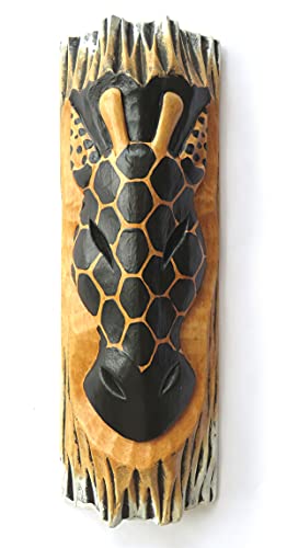 Purity Style Masque girafe en bois sculpté à la main pour accrocher au mur, 39 x 13 cm