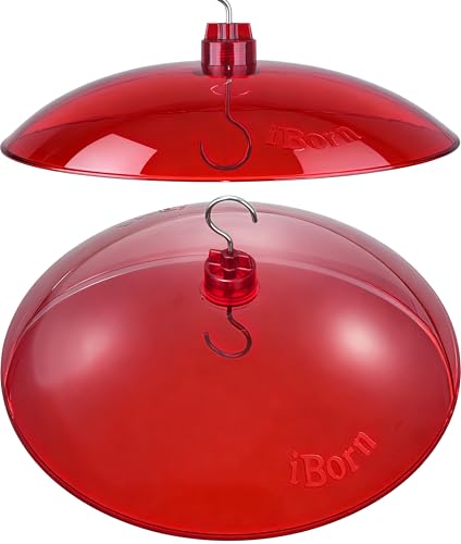 iBorn 13-inch Hummingbird Feeders Baffle Weather Guard for Hanging Bird Feeder for Outdoors Rain Guard Chew-Proof Polycarbonate Pack of 2 Red