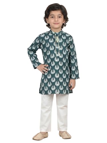 Image of POLKA TOTS Boys Cotton Ethnic Kurta Pajama Set with Attached Koti | Ethnic Motif Wear Kids Kurta Pyjama for Boys & Toddlers | Traditional Dress for Weddings & Festivals | Festive Jubba Set for Babies