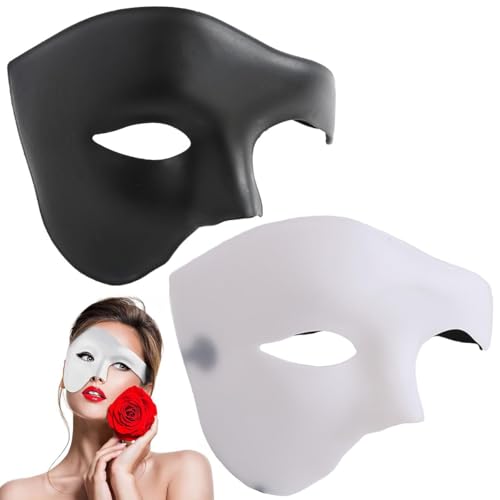 KUONTD Mask for Halloween - 2 Pieces Blind Mask Fancy Dress & Carnival as a Costume Venetian masquerade with Straps for Masquerade Costume Party (Black, White) ﻿