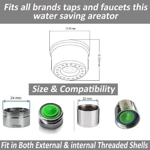 Image of Techtest energy Saving Brass Shell Tap Aerator 22 mm, Kitchen Water Saving Tap Filter Nozzle, Foam Tap Flow Control Cap (Female)