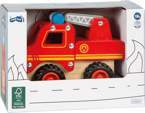 small foot Feuerwehrfahrzeug aus Holz, gut greifbar, mit gummierten, bodenschonenden Rädern, ab 18 Monaten, 11075