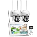 CAMCAMP Wireless CCTV Camera Systems with 7" Monitor, 2PC PTZ Wifi 3MP Security Cameras Outdoor Wireless, Color Night Vision, 24/7 Recording, 4CH NVR w/ 32GB Micro SD, Two-Way Audio, Siren&Light Alert