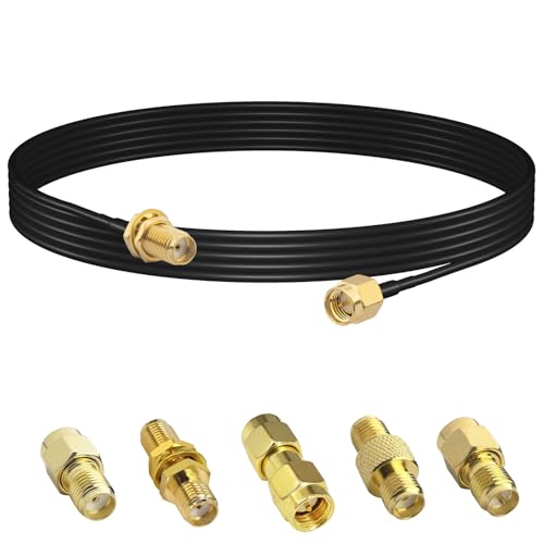 YILIANDUO Antenne WiFi Extension Câble SMA Mâle vers Femelle 3M/9,8ft RG174 Cable Coaxial 50 ohms+5 Pièces SMA Mâle à Femelle Connecteur Coaxial pour...