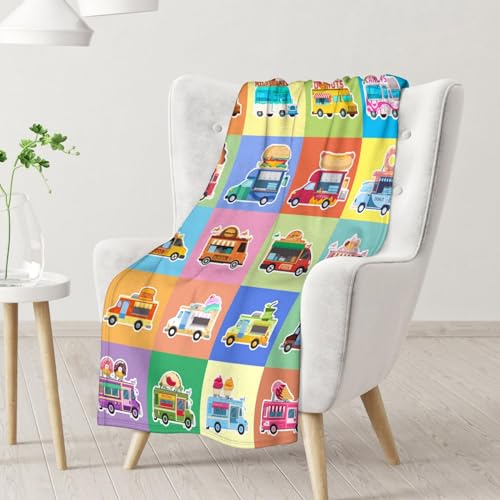 Food Truck Blanket Gifts - 40x50 Inches Funny Throw Blanket for Boys & Kids - Colorful Soft Fuzzy Car Blankets for Bed, Couch & Living Room