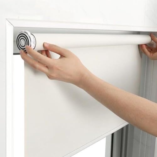 Persianas enrollables de poliéster blanco sin taladrar, opacas térmicas para el hogar y la oficina, tamaño personalizado (145 cm de ancho x 160 cm de alto), fácil instalación, solución moderna de