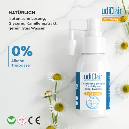 Ohrenschmalz Entferner Spray 50 ml - UdiClair SoftSpray - Isotonische Lösung 0% Alkohol Made in Italy - Ohrenreinigung für Erwachsene Kinder und Seniore