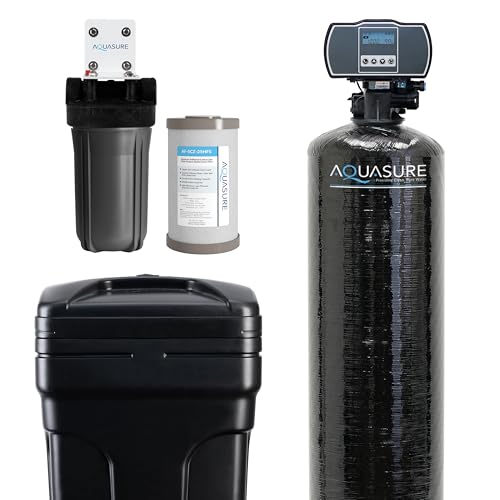 Aquasure Harmony Series 64,000 Grains Whole House Water Softener Bundle with Automatic Digital Metered Control Head, Reduces Hardness, 4-6 Bathrooms