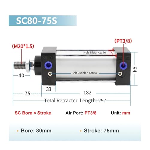Vérin pneumatique SC80 à course réglable et piston magnétique intégré - 3