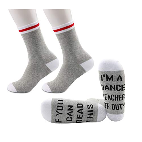 JXGZSO 2 Pairs Dance Teacher Socks Dance Teacher Retirement Gift Can Read This I'm A Dance Teacher Off Duty Socks