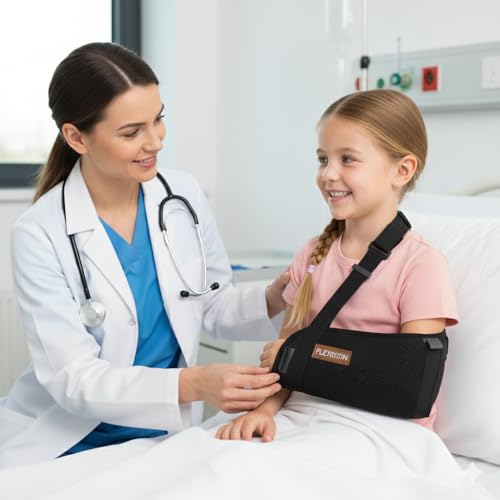 Image of PLETHEON Arm Sling for Arm & Shoulder Support, Adjustable Forearm Sling for Fracture, Injury & Post Surgery Recovery, Breathable & Lightweight, Black, Neoprene (KIDS)