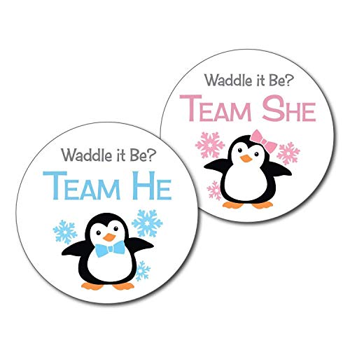36 25 inch Penguin Team He and She Gender Reveal Party Stickers Waddle it be