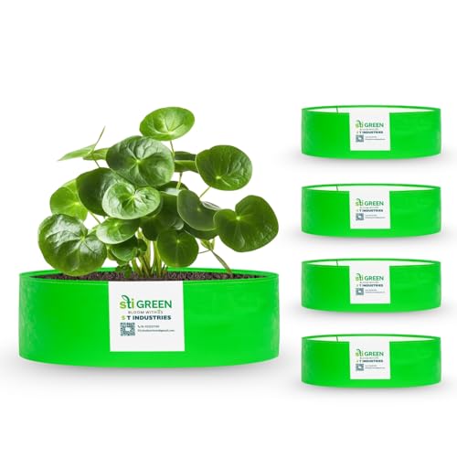 Image of HDPE Grow Bags for Plants 12X6 Inch (Pack of 5) | 260 GSM Heavy Duty UV-Protected Round Green Colour Plant Bags for Terrace and Vegetable Gardening | Strong & Reusable|