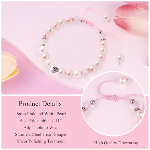 Birthday Gifts for Girls Bracelets, Beaded Bracelets as 1 3 4 5 6 7 8 9 10 11 Year Old Girl Birthday Girls Presents, Adjustable Pearl Bracelet with Letter as Birthdays Girl for Daughter Niece3