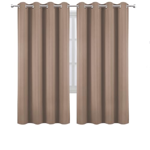Image of LEMOMO Blackout Curtains 66 x 72 Inch Long Cappuccino Curtains Set of 2 Panels Room Darkening Curtains for Bedroom and Living Room