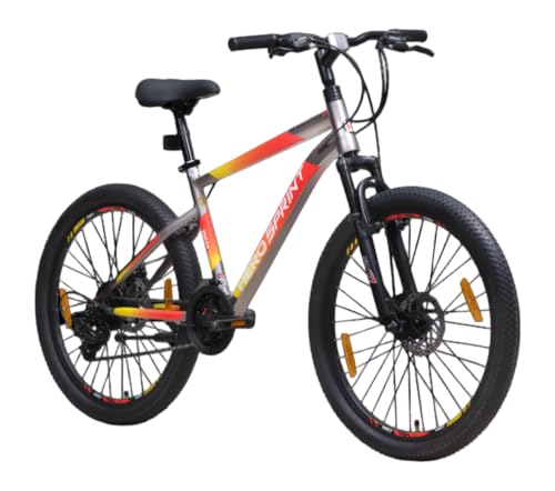 Image of Hero Slingshot+ Single Speed Dual Suspension Bicycle with Mechanical Disc Brakes & Water Sipper - Newly Launched, Dual Color Design (Grey-Orange, 27.5T)