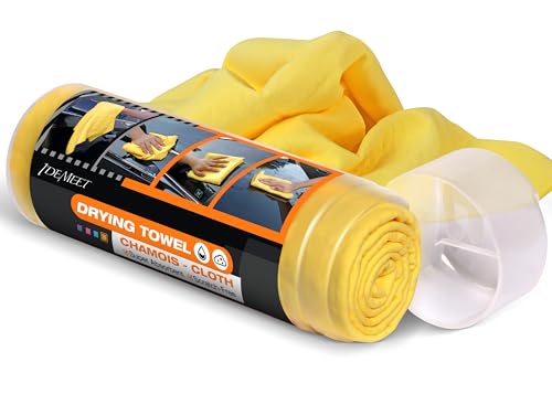 Idemeet Premium Shammy Towel for Car, Super Absorbent 26""x17"" Large Car Drying Towel, Reusable Soft Car Wash Cloth, Chamois Cloth for Car, Dust Remove, No Scratch/Spot/Streak, Yellow