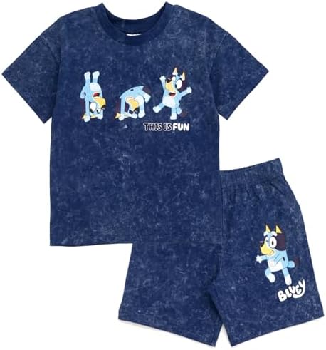 Bluey Boys Vintage Drop Shoulder T-Shirt and Shorts Outfit Set Toddler to Little Kid