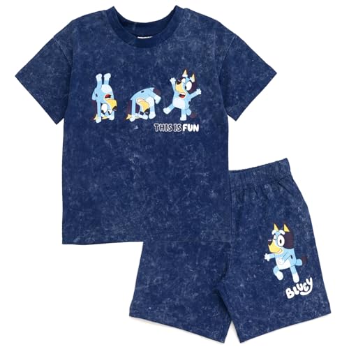 Image of Bluey Drop Shoulder T-Shirt and Shorts Outfit Set Toddler to Big Kid Sizes (2T - 10-12)