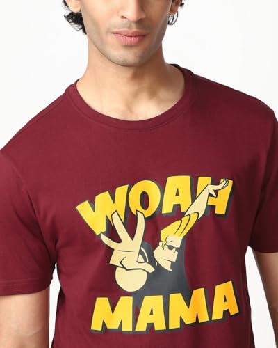 Image of Bewakoof X Cartoon Network Johnny bravo Men's Cotton Jersey Graphic Print Regular Fit Half Sleeve Round Neck T-Shirt | Tshirt for man | Tshirt for men cotton | Tshirts for men stylish | Casual Wear | Street Wear
