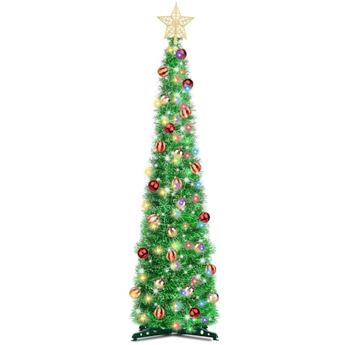 Dual Color Change & Timer 5 Ft Green Pop Up Christmas Tree with DIY 60 Warm & Multicolor Lights...