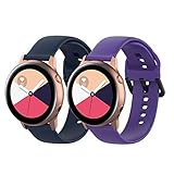 Seltureone (2 Pack) 20mm Solid Color Silicone Band Compatible for Samsung Galaxy Watch Active 2, Ticwatch C2, Amazfit Bip Bands, Soft Silicone Replacement Wristband (S)- Navy, Purple
