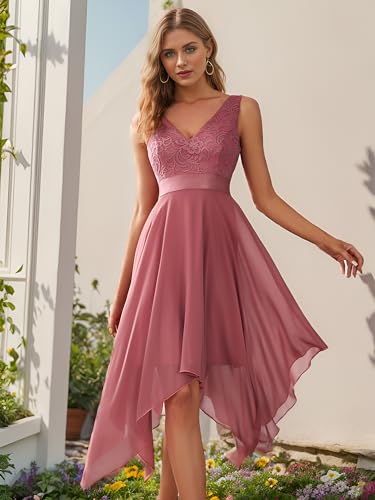 Image of Ever-Pretty Women's Spring V Neck Lace Chiffon A Line Prom Dresses Semi Formal Cocktail Wedding Guest Dress 0207