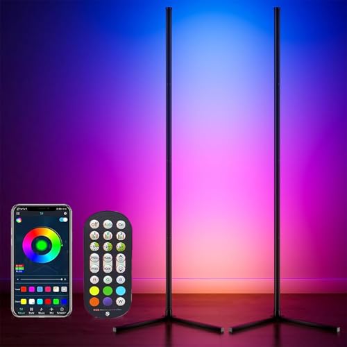 Uocub Led Floor Lamp 2 Packs, RGB Corner Floor Lamp with APP and Remote Control, 16 Million Colors & 68+ Scene Color Changing Ambience Light with Music Sync for Living Room, Bedroom, Gaming Room