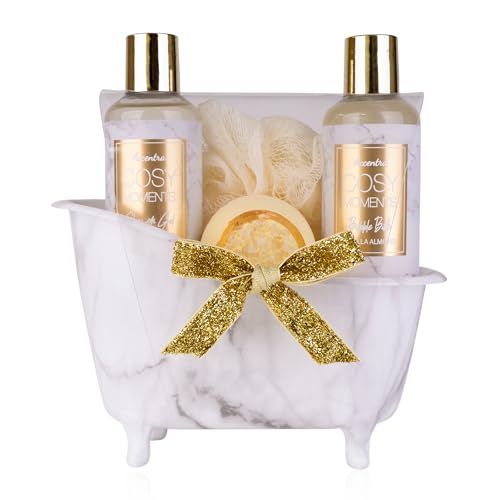 Accentra - COSY MOMENTS set de baño y ducha en dorado - set de regalo de relajación para mujer para cumpleaños o Navidad - set de regalo de bienestar y cuidado de 4 piezas con mini bañera decorativa