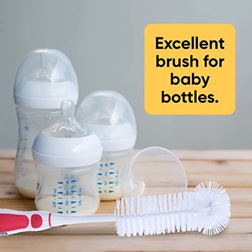 Image of Superio Baby Bottle Brush Cleaner, Red, Rubber and Silicone Grip, Ideal for Stainless Steel and All Bottle Materials